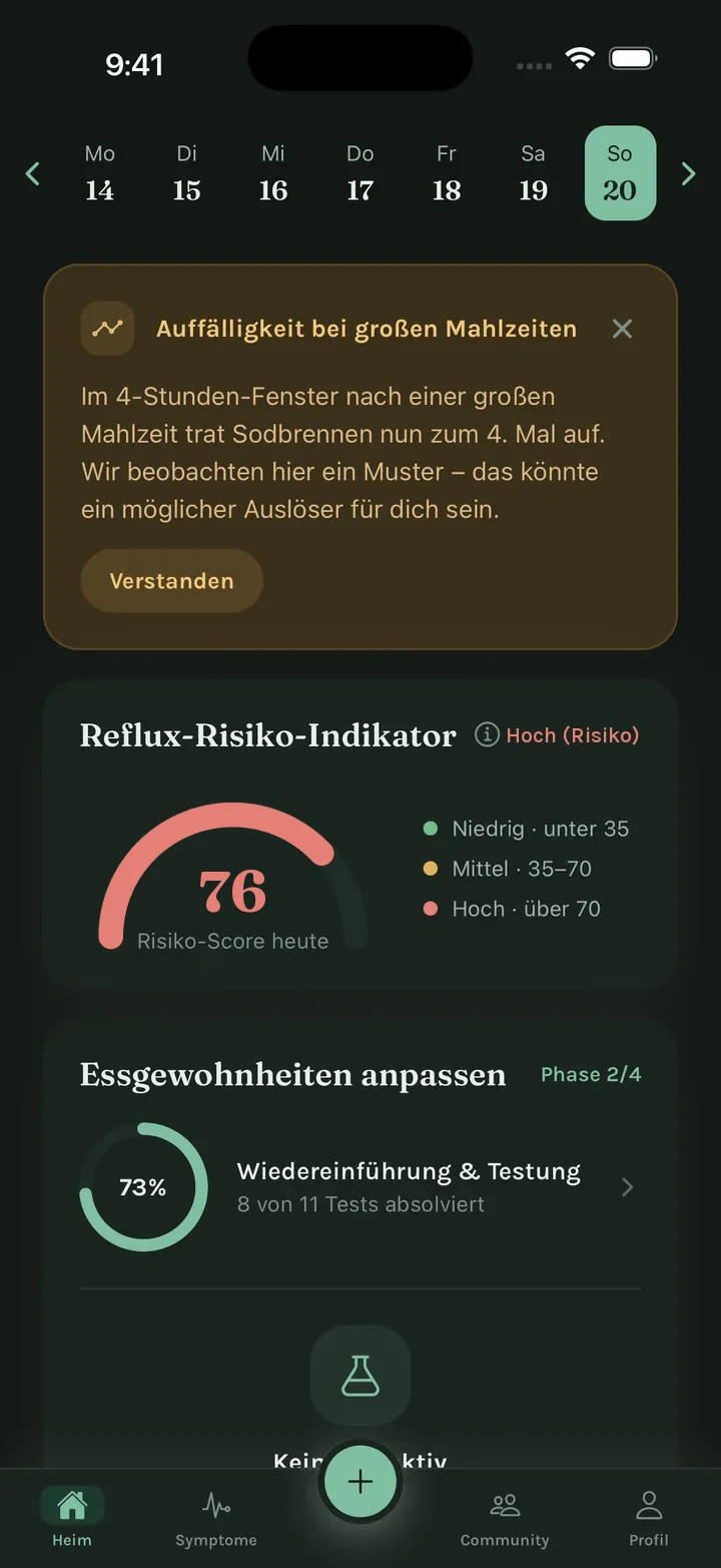 FluxFree Dashboard im dunklen Modus
