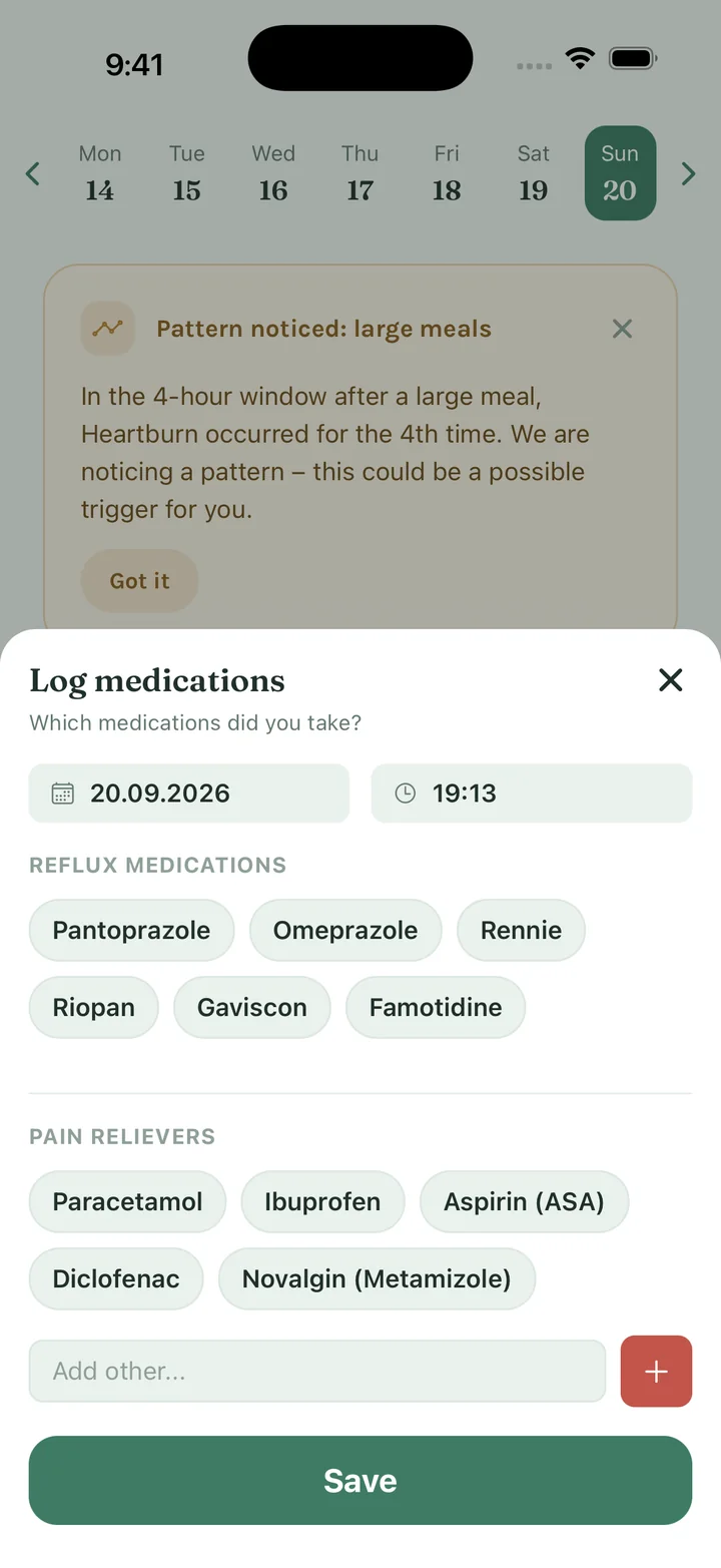 FluxFree log medications: reflux medication and pain relievers to choose from